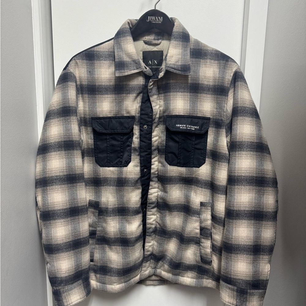 Armani Exchange Quilted Plaid Jacket – Modern Fit | A|X Logo Patch | Size L